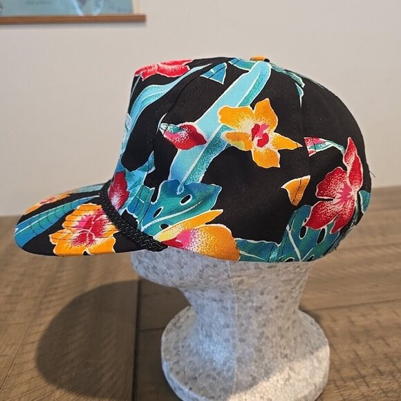 Vtg 80s 90s Rope Adjustable Hat Cap Floral Black Automated Process Equipment - Picture 2 of 7